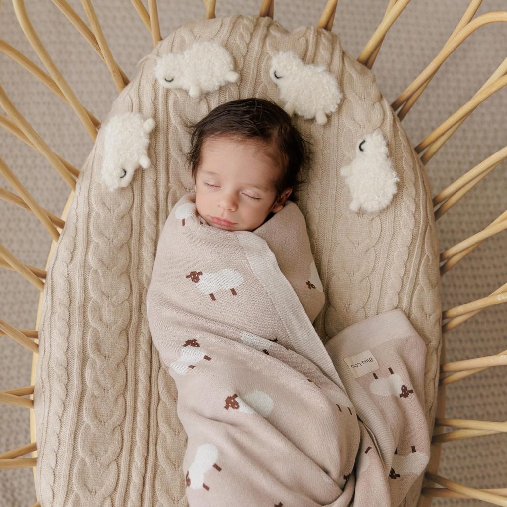 Baby in a Basket Wrapped in Unisex Baby Swaddle Blanket